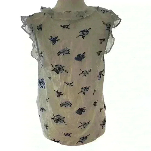 LUCKY BRAND Woman’s Floral Print V- Neck Ruffle Sleeve Cotton Blouse S Medium​ - Picture 2 of 7